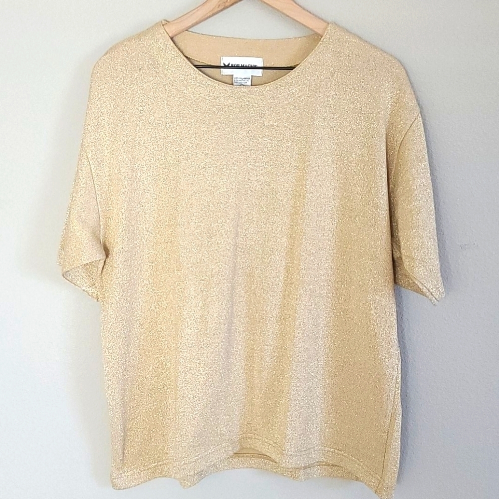 Bob Mackie Gold Short Sleeve Sweater in EUC